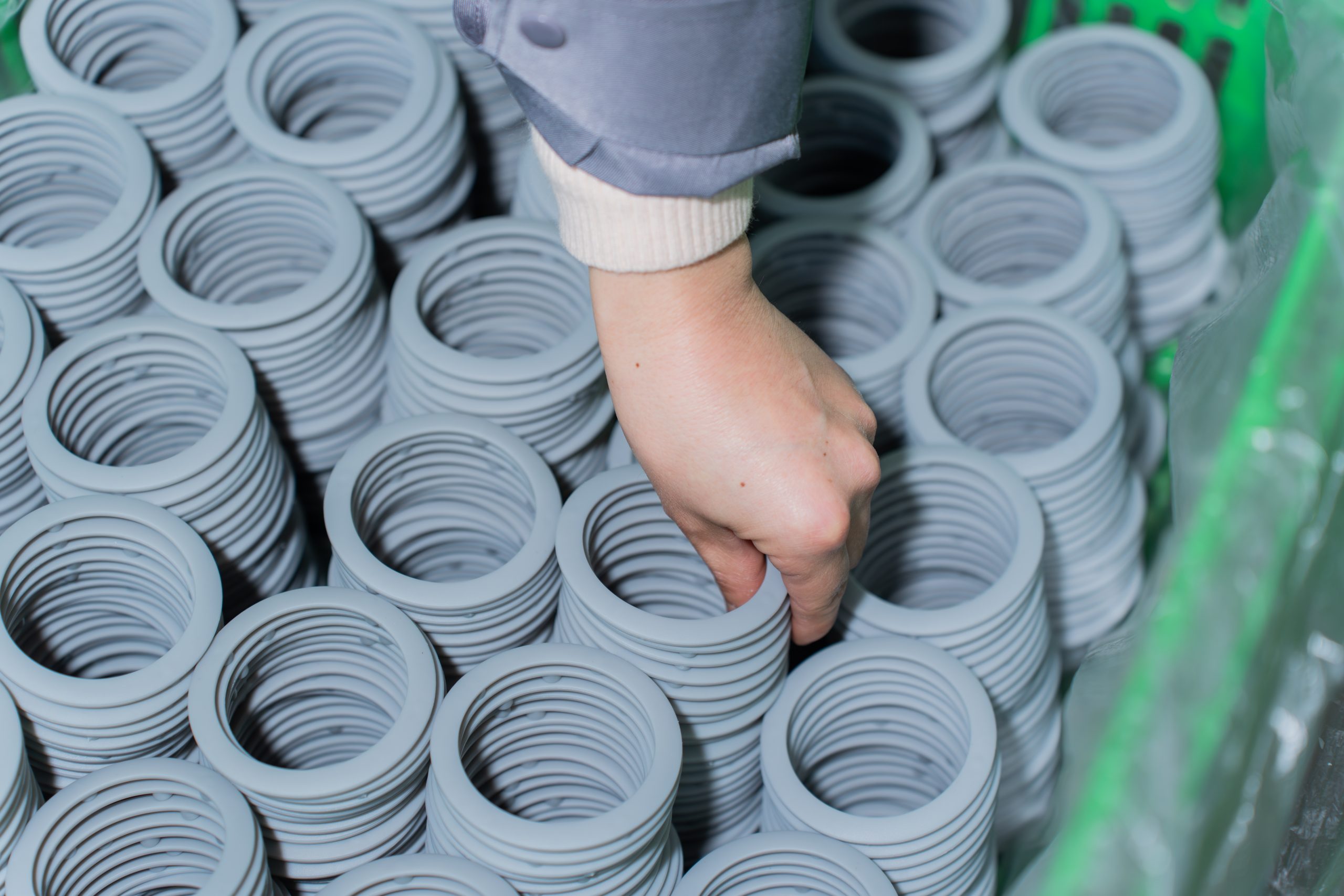 rows of gray silicone  products